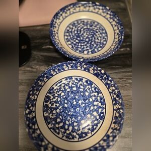 HiMARK MADE IN ITALY Blue Sponge White Ceramic Bowl Lot Of 2